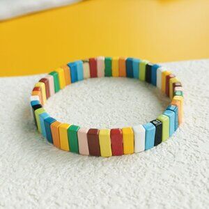 Roxanne Assoulin Rainbow Brite Bit X Bit Colorful Enamel Stretch Bracelet Gold